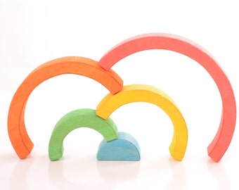rainbow, montessori, waldorf toy, learning toy, wooden toy rainbow, wooden stacking toy, color sorting, wooden sorting, rainbow stacker,