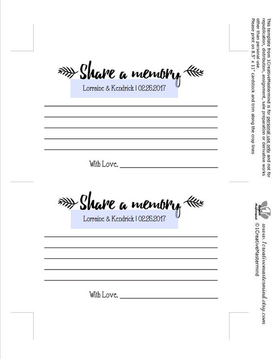 Share A Memory Printable Card Wedding Advice Template Bridal