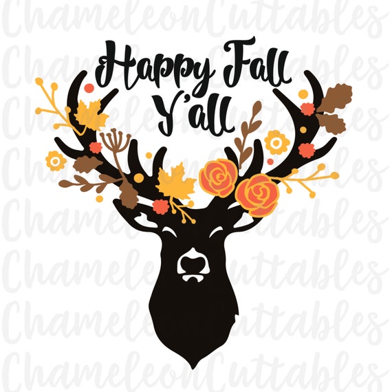 Download happy fall y'all svg deer autumn antlers by ChameleonCuttables