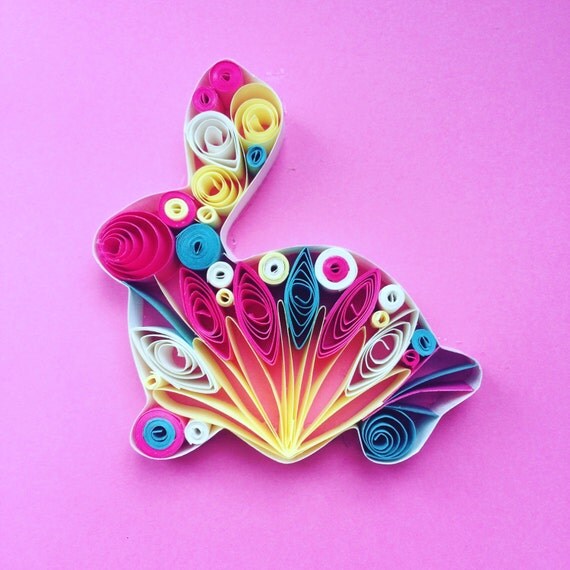 Items similar to Handmade Quilled paper art "bunny" rabbit quilling, pet picture gift decor on Etsy