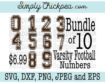 SVG, DXF, PNG, cutting file Jpeg and Eps: Football Varsity Bundle - Numbers - Football Design - Cameo Cricut Cutting File or Iron On