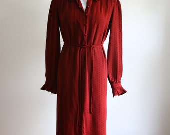 1980s Burgundy Shift Dress // 80s Secretary Dress // 80s Midi Dress