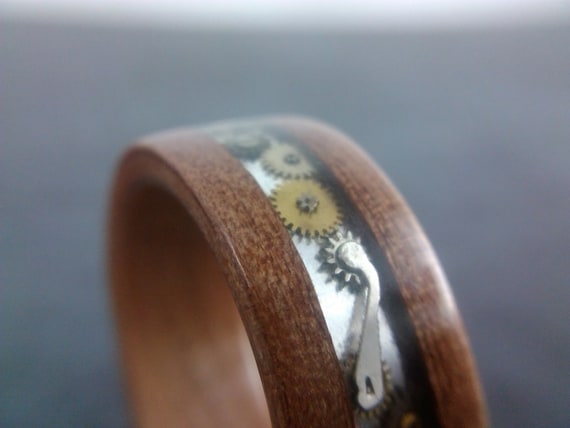 Bentwood Ring - Steampunk - Tasmanian Myrtle with clockwork channel - Handcrafted - Custom Made by SteamWoodworks steampunk buy now online