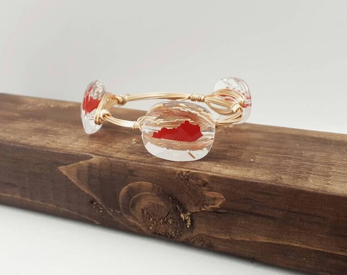Red Kentucky Wire Wrapped Bangle, Bracelet, Western Kentucky University, University of Louisville, Bourbon and Boweties Inspired