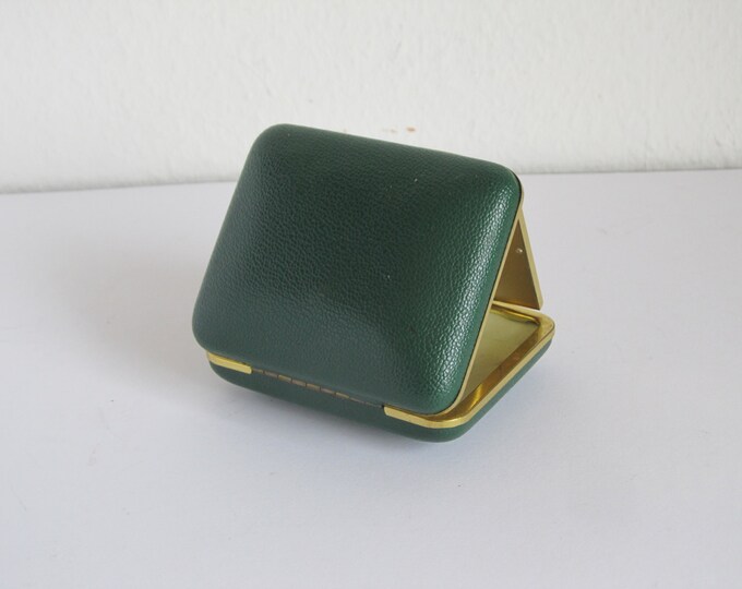 Vintage travel alarm clock, ca 1950 - 1960's, fully working - Europa 2 Jewels made in Germany - retro mid-century in green case