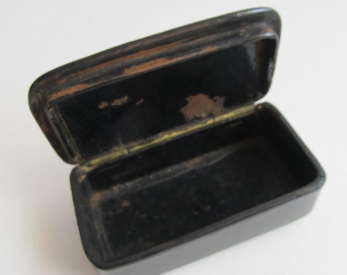 Antique Victorian snuffbox, double wedding ring box, trinket or keepsake case, jewelry storage case, cufflink box black paper-mache