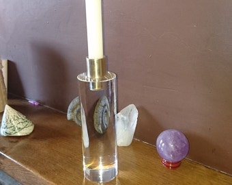 Perspex and brass candle holder - hand turned
