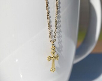 Cross gold necklace, charm necklace, bridesmaid gift, gift necklace, G3
