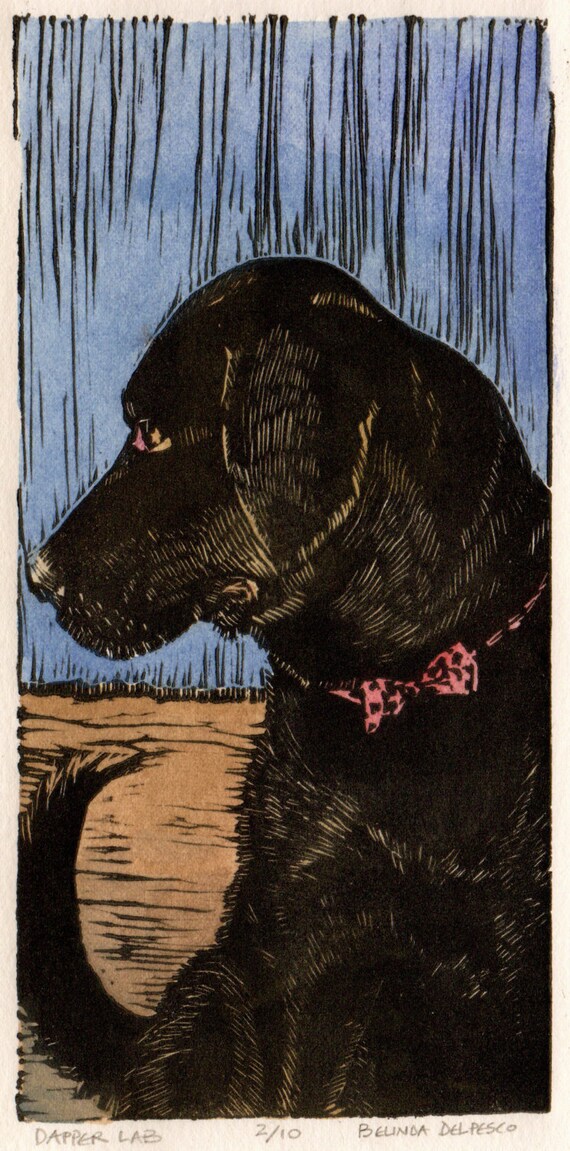 Framed Linocut Dog Print Dapper Lab Belinda DelPesco by bdelpesco