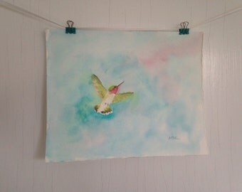 Hummingbird Painting, Hummingbird Watercolor, Original Bird Painting, Bird Art, 8 x 10 inch original watercolor, Home Decor, Wall Decor