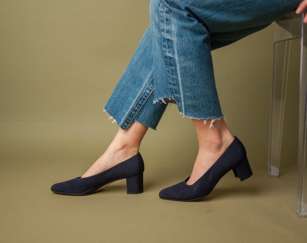 blue and brown pumps