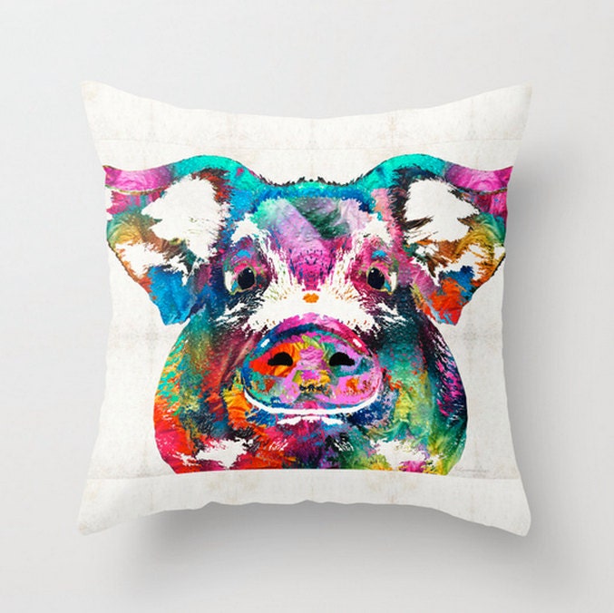 Throw Pillow Colorful Pig Art Design COVER Sofa Bed Chair