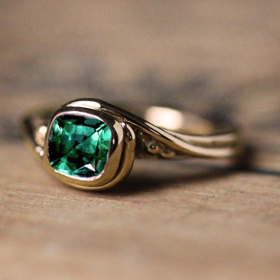 Emerald engagement ring ethical engagement ring yellow gold