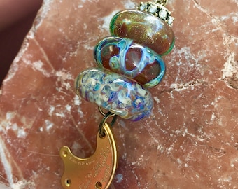 Lampwork Glass Beaded Lariat Necklace Interchangable Boro Borosilicate Handmade - Time Stops for No One