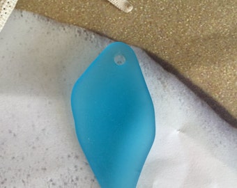 43x22 large sea glass pendant-cultured sea glass beads-beach glass pendant-drilled glass-recycled blue glass-freeform glass bead-seaglass