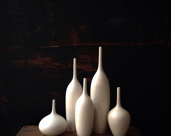MADE TO ORDER- 5 medium white ceramic bottle vases by sara paloma - modern white ceramics and pottery vase mid century modern decor palomas