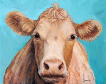 Red Cow Art Original Oil Painting Just Before by DottieDracos