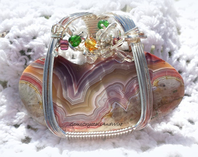 Crazy Lace Agate Pendant, Ladies Silver Pendant, Wire-wrapped Pendant, Argentium Pendant, One Of A Kind, Great Gift Idea