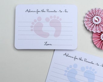 50 Baby Shower Advice Cards, Parents to be, Pink or Blue Foot Print Cards, Baby Shower Games, Reveal Baby Shower