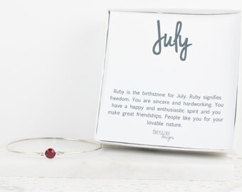 July Birthstone Silver Bracelet, July Birthstone Swarovski Sterling Silver Bangle, Sterling Silver Bracelet, Ruby Bangle Bracelet #763