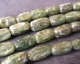 Gorgeous Green Kyanite Barrels - 8mm X 5mm each - smooth polished genuine stone - 7 inches