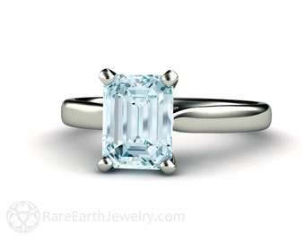 Aquamarine Engagement Ring Aquamarine Ring Solitaire Aqua Ring March Birthstone 14K or 18K Gold or Platinum