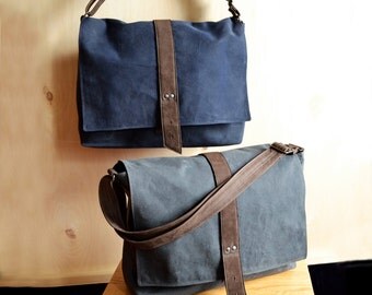 Custom Mens Messenger Bag, Personalized Waxed Canvas Bag, Made to Order, Gift for Him, Crossbody Laptop - The Sloane Custom Color Option