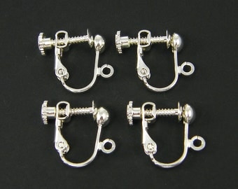 20 Pcs Silver Clip on Earring Findings Bright Silver Plated Screw Back with Loop |S10-2|20