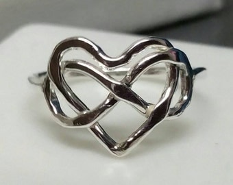 Infinity Heart Ring, Eternity Jewelry, Lovers Heart Ring, Fine Silver, Rustic, US Size 7 Handmade by Maggie McMane Designs