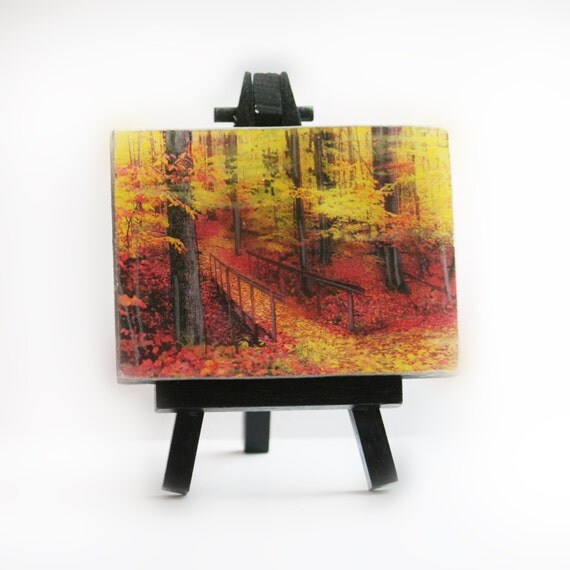 Easel and art set 3x4 inches trees autumn Gift ideas