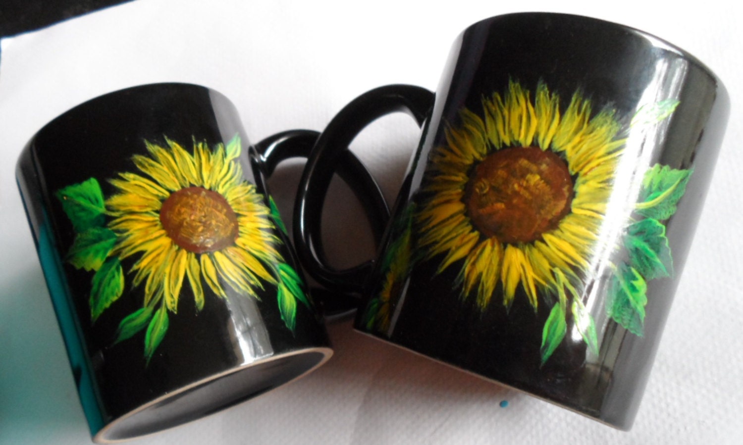 Sunflower Cups Hand Painted Sunflower Mugs Set of 2