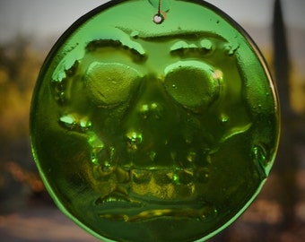 Skeleton Day of the Dead Sugar Skull Suncatcher Green Glass