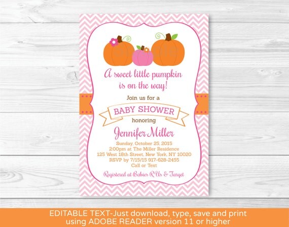 Pink Pumpkin Baby Shower Invitation / Pumpkin Baby Shower Invite / Fall ...