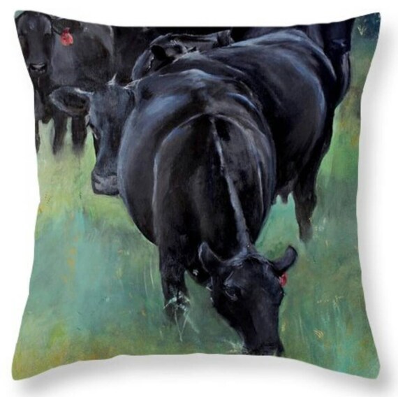 Accent Pillow Angus Cow Art Throw Pillow by BrandedArt on Etsy