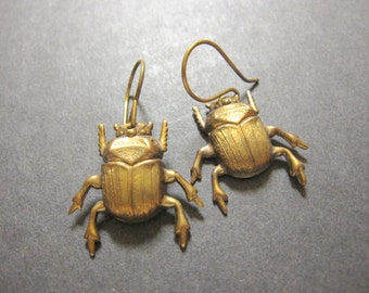 Beetle Earrings, Bug Earrings, Insect Earrings, Insect Jewelry, Bugs, Brass Beetles, Woodland Bug, Pierced, Dangle, Gothic, Creepy, For Her