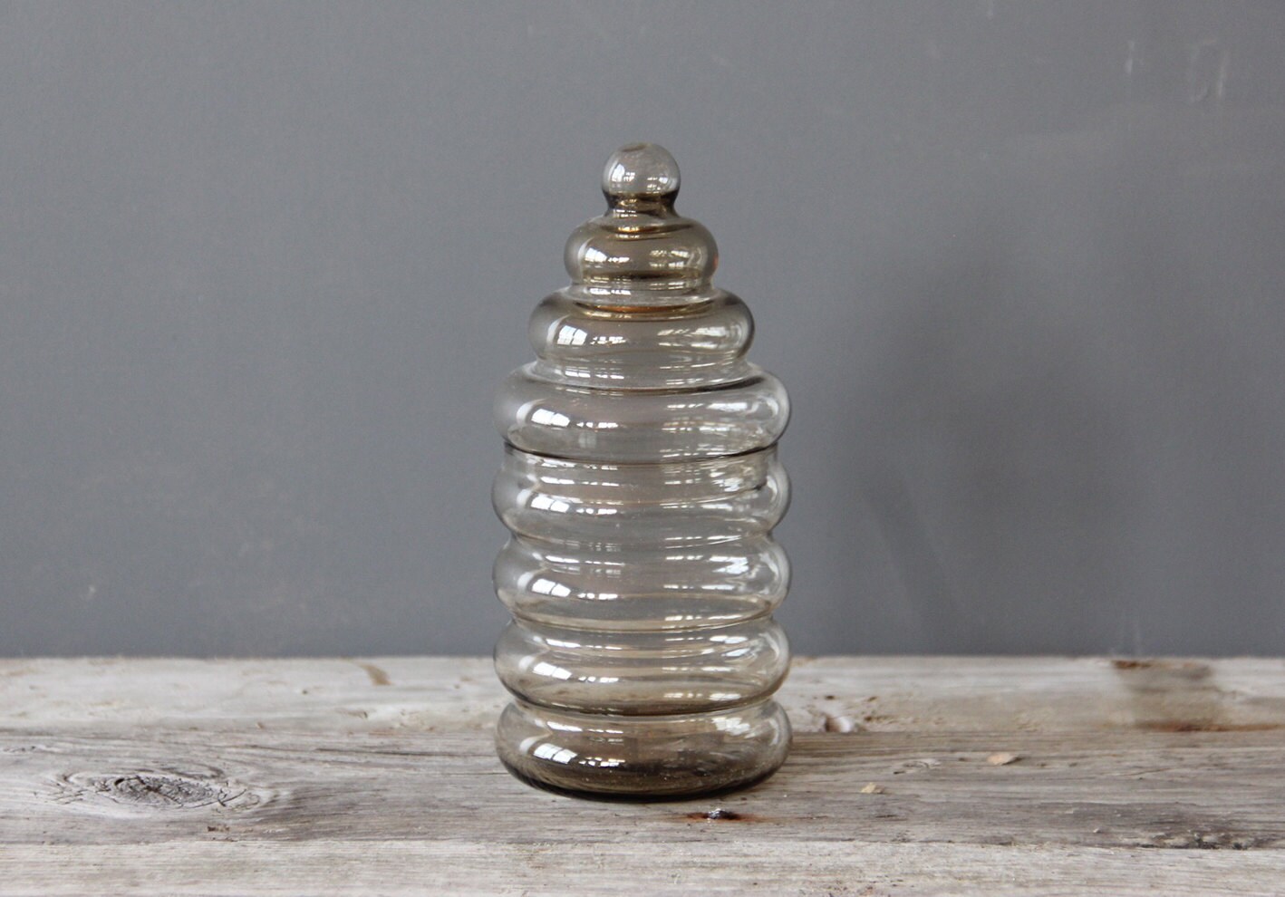 Pair of Danish Modern Holmegaard Primula Ribbed Glass Jars by