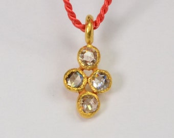 4.8mmx9.8mm 18k Solid Yellow Gold Rose Cut Champagne Diamond Charm Pendant