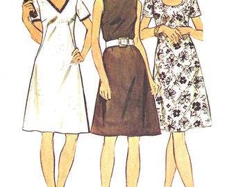 1970s Dress Pattern Vintage Simplicity Sewing Look Slimmer Half Size Women's Misses Size 18. 5 Bust 41 Inches