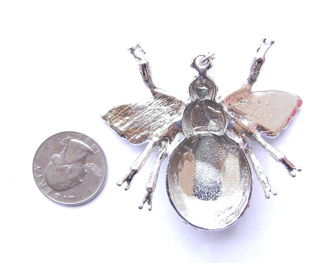 Large Silver-tone Bee Pendant Rhinestone Encrusted