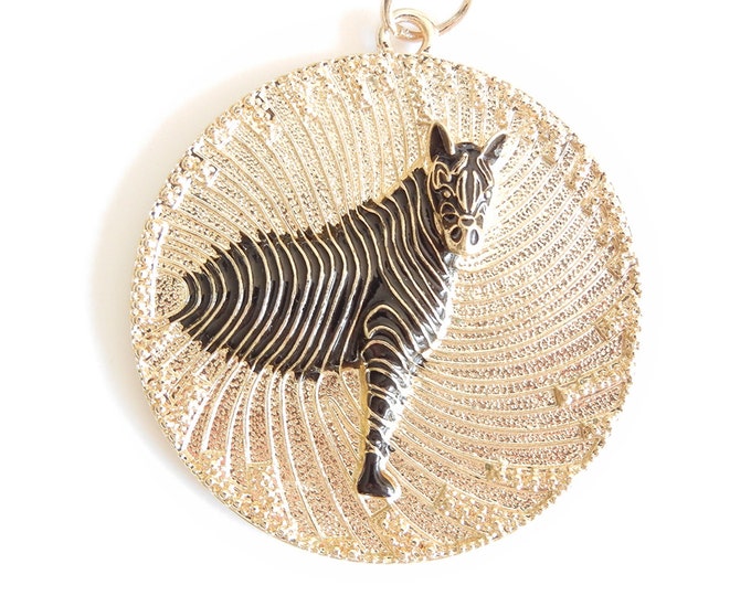 Huge Zebra Medallion Pendant Gold-tone and Black