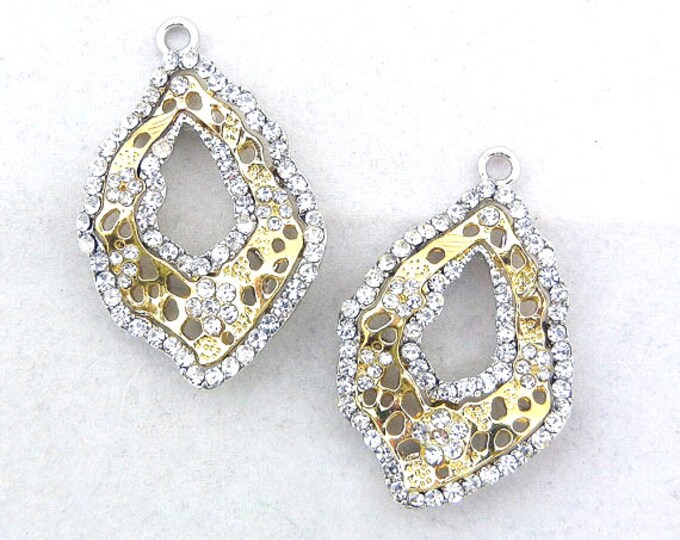 Pair of Two Tone Abstract Charms Rhinestone Edge