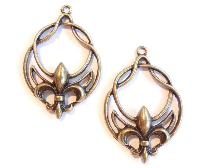 Pair of Fleur de Lis Charms Elegant Antique Gold-tone