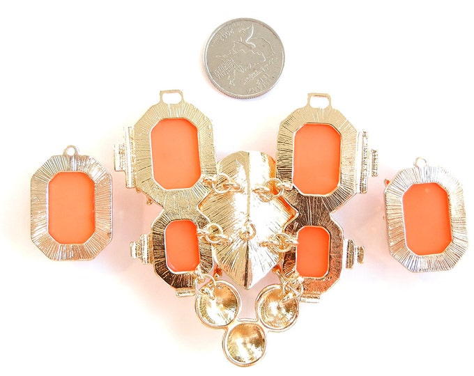 Set of Bug Pendant and Charms Orange Acrylic Gems