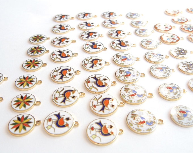 62 or 31 Pairs of Vintage Hex Charms Hoffman Enamel Silver and Gold-tone