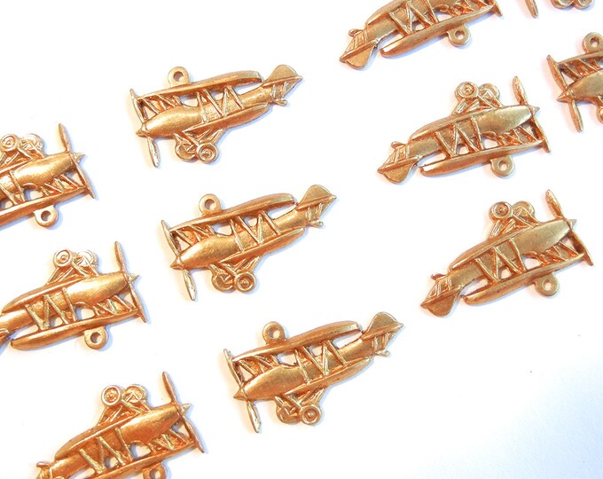 6 Pairs of Small Brass Bi-Plane Charms