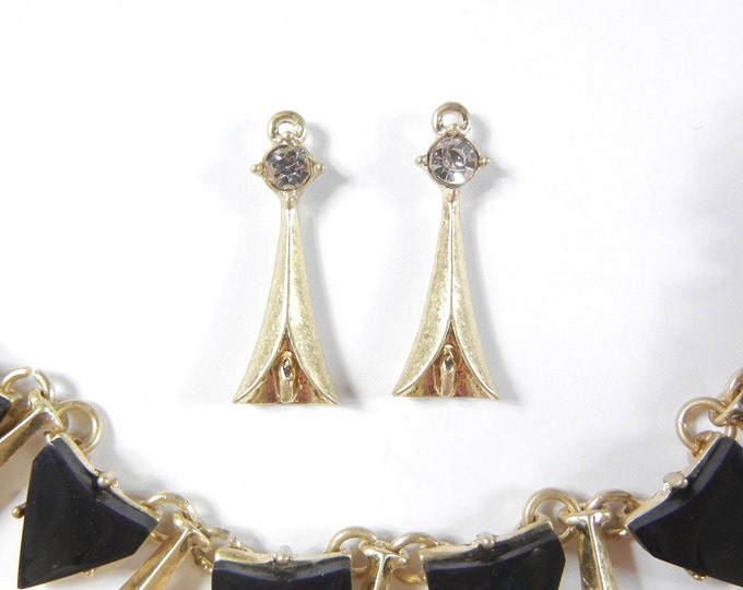 Set of Calla Lily-like Bib Pendant and Charms Gold-tone and Black Acrylic