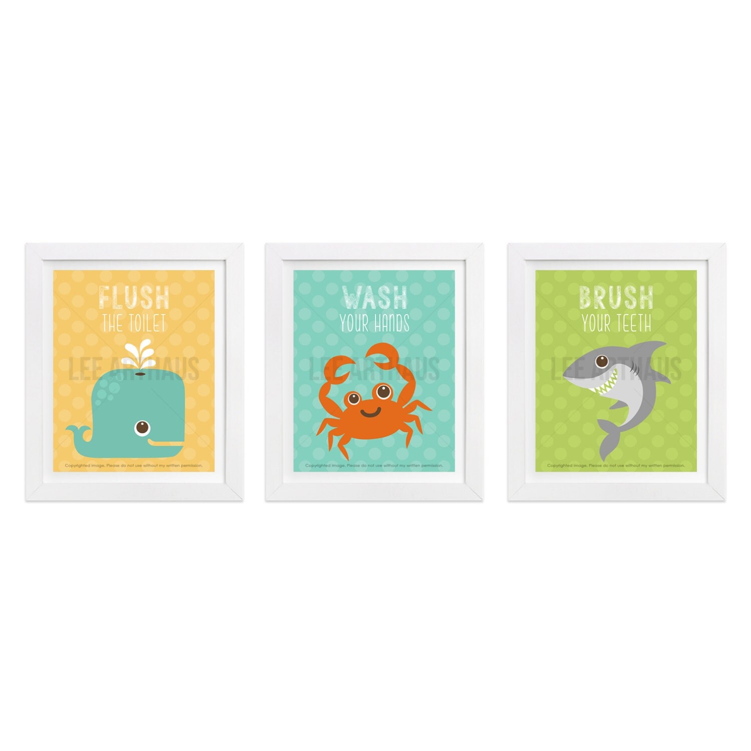 23S Bath Decor Sea Life Bathroom Print Set Set of by leearthaus