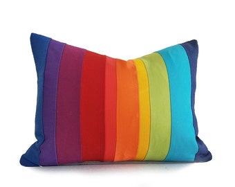 Rainbow Pillow Cover, Colorful Striped Throw Pillows, Color Block Pillow, Unique Rainbow Cushion, Color Band Pillow, 12x18, 14x18, 14x20