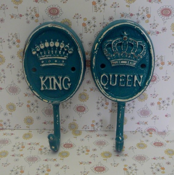 King Queen Crown Pair His Her Cast Iron Lagoon Teal Blue Aqua