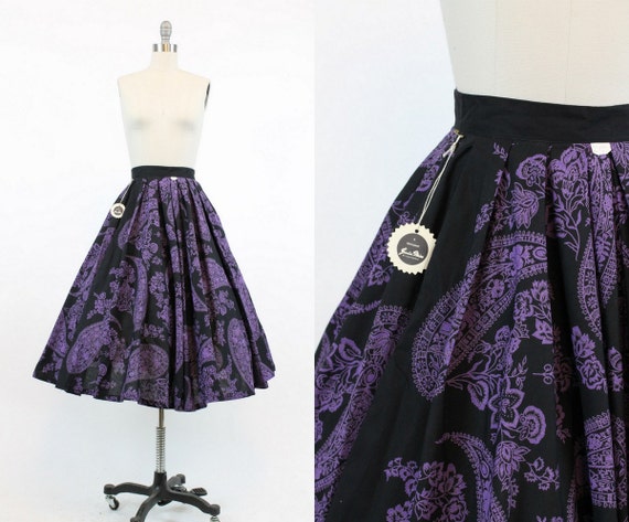 50s Skirt Novelty Print Deadstock XXS / 1950s NWT Circle Skirt